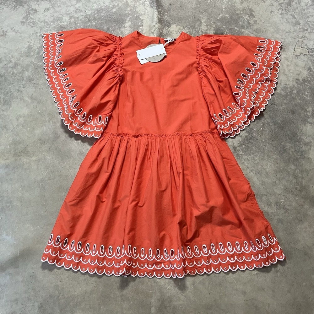 Stella McCartney‎ Kids Girls Dress Sz 14 Orange Scalloped Hem Sleeve Cotton